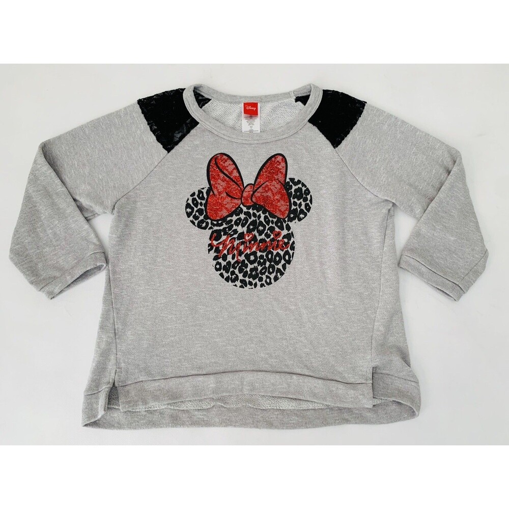 Disney Minnie Mouse Sweater Juniors XXL Gray  Lace Sparkle Bow‎ Ears Vacation
